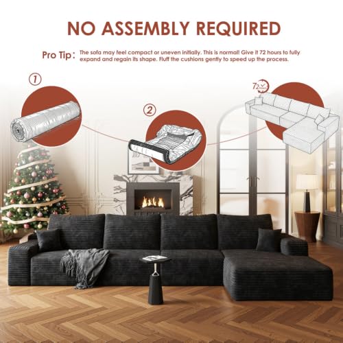 Image of Boneless Couch, Modular Sectional Couches for Living Room, U-Shaped Cloud Couch Sofa with Deep Seat, Fluffy Corduroy Upholstered Corner Sofa