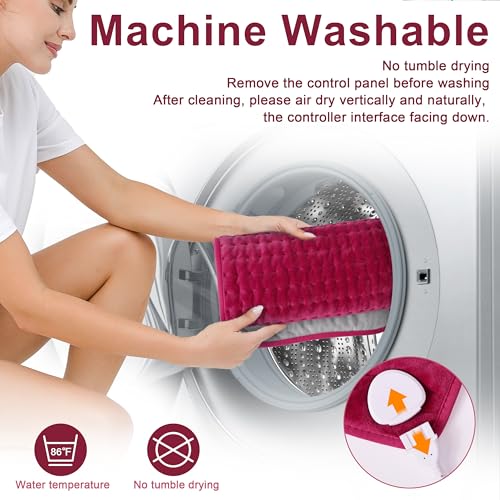 Image of Deepsoon Heating Pad,Electric Heating Pads for Back,Neck,Moist Heating Pad for Abdomen Shoulder Knee Legs,Dry /Moist Heat&Auto Shut Off,Mother's Day Birthday for Men and Women,Burgundy,24x12 Inch