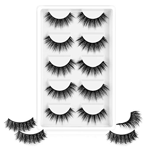 Rosmax 3D Faux Mink Fluffy False Eyelashes, Long Thick Volume Wispy Natural Lashes, 5 Pairs Pack (R1)