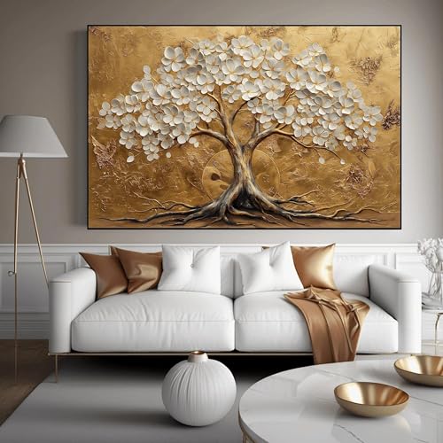 Peinture arbre de vie doré art abstrait pour harmoniser votre intérieur
