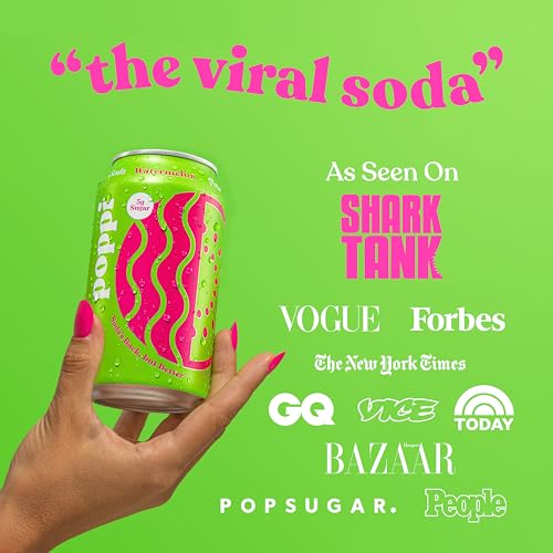 Image of Poppi Prebiotic Soda, Sparkling Water & Fruit Juice, Watermelon, 12 Oz, 12 Pack