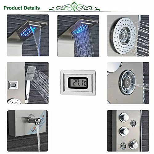 Sistema de torre de panel de ducha de acero inoxidable con cabezal de ducha LED y grifo de masaje miniatura 5