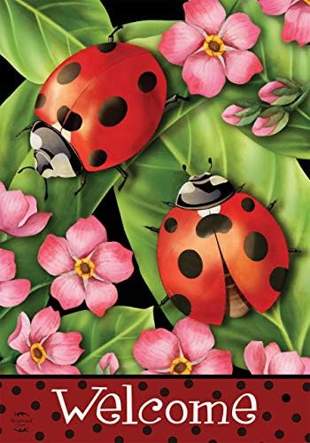 Ladybugs on Leaves Spring Garden Flag Welcome Floral 18" x 12.5" Briarwood Lane
