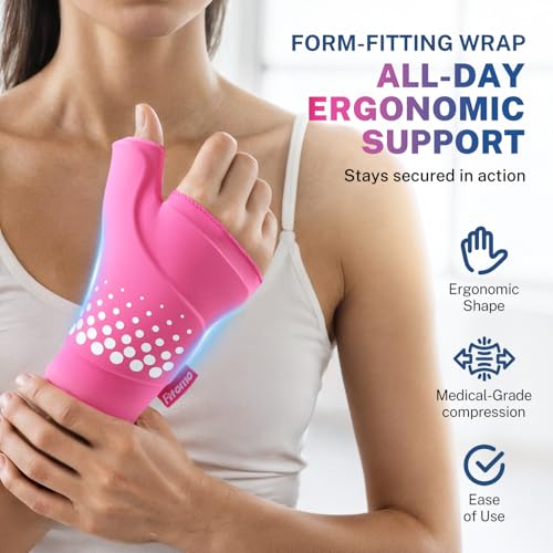 Image of Thumb & Wrist Ice Pack Wrap, Thickened Ice Gel Pad, Ergonomic Fit, Long Lasting Cold & Warm for Carpal Tunnel Relief, Arthritis, Computer Overuse Injuries, Post-Surgery, Post-Workout, Pink, Size S /M