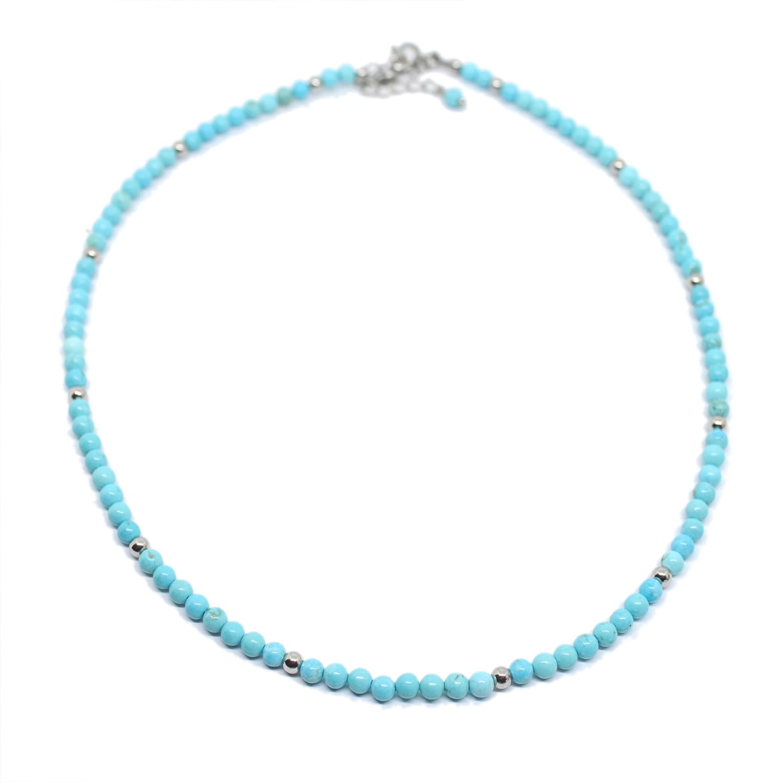 Collana Uomo con Perle di Turchese 4 mm e Perle Acciaio