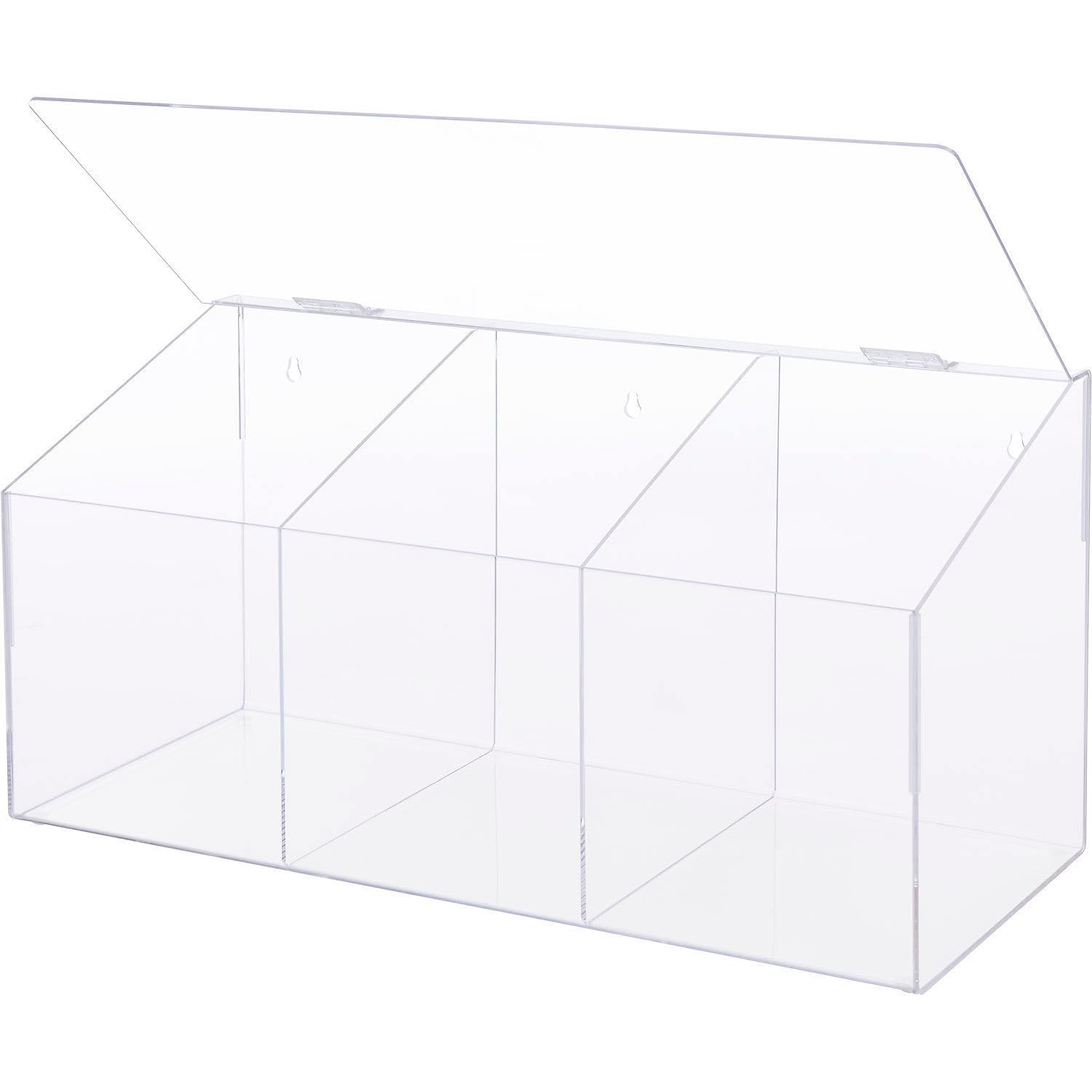 Global Industrial Acrylic PPE Dispenser, 3 Compartments, Clear