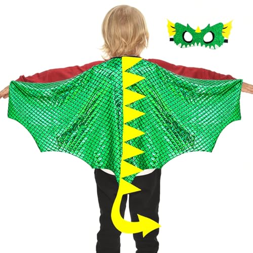 IROLEHOME Dragon-Wings Costume for Kids Dinosaur Toys Dino Mask Cape as Girls Boys Dress Up Clothes Christmas Birthday Gifts