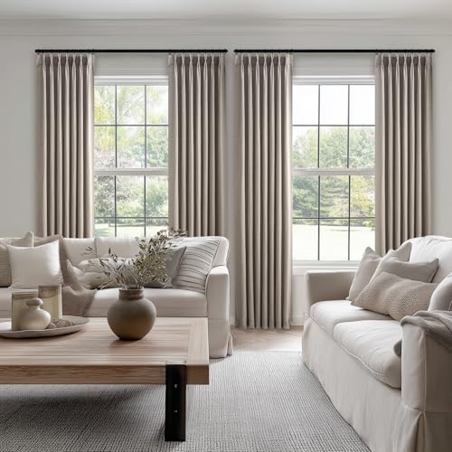 Topfinel 132 Inch Pinch Pleated Linen Curtains 2 Panels,Burlywood Semi Sheer Curtains with Pleated Hooks Back Tab for Track System,Extra Long 11ft Curtain for Living Room Bedroom,40x132,Oatmeal by Topfinel - Used condition - Image 2