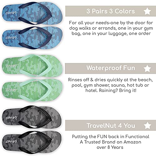 3 Pack Mens Pool Beach Rubber Waterproof Flip Flops Sandals for Surfing Summer Travel Must Haves Practical Shower Shoes Teen Boys2