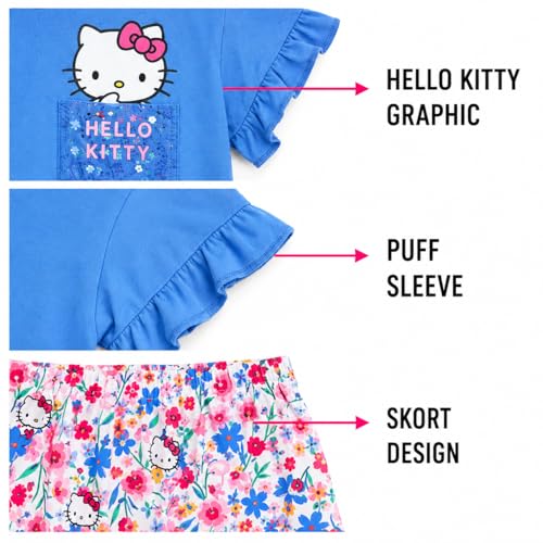 Image of Hello Kitty Girls Skort Set - 2 Piece Graphic Crewneck Top and Short Skort Cute Outfit Set (Sizes: 2T-12)