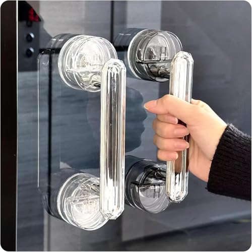 Image of ELMVIA Plastic Suction Cup Handle Glass Door and Window Handles Bathroom Sliding Door Handles Refrigerator Door Handles Cabinet for Home Decor (2 Pack)