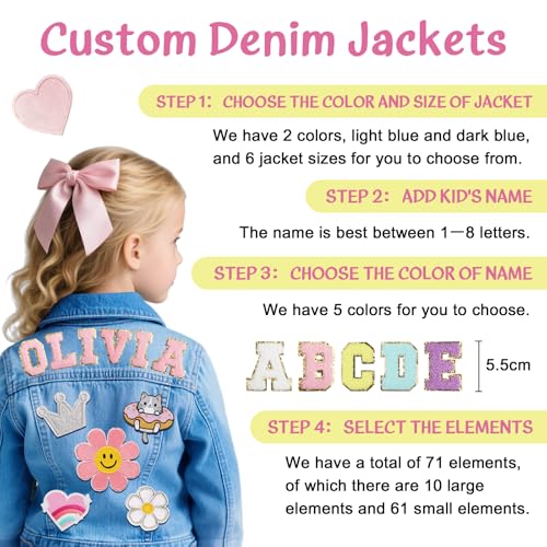 Custom Kids Jean Jacket with Name, Back To School Outfits for 1-8 Year Old Girls Boys, Personalized Birthday gifts for Toddler - Spring & Fall Outerwear Jackets4