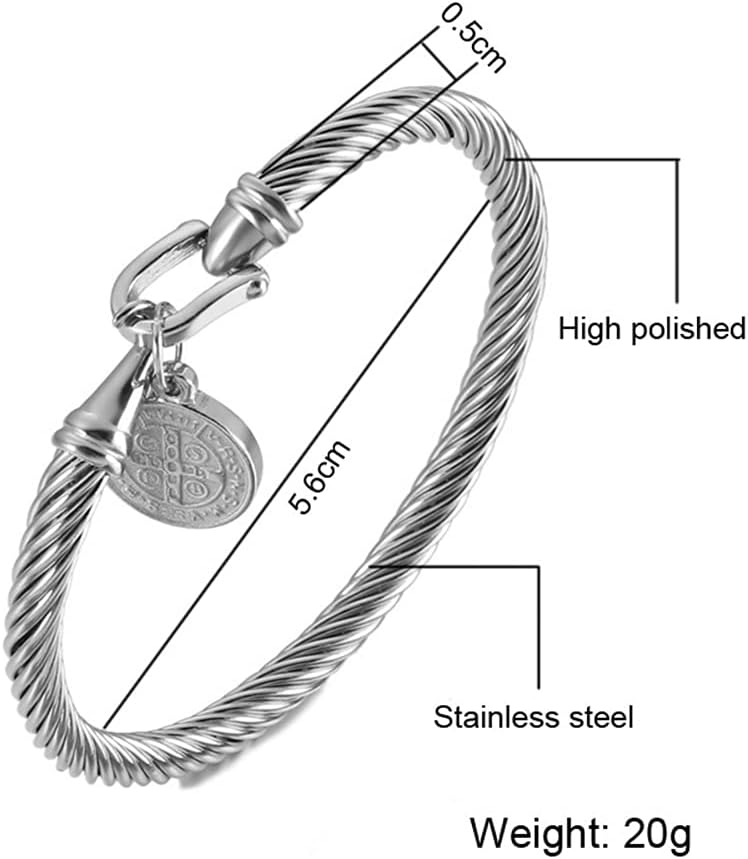 MORE FUN Stainless Steel Charm Pendant Twisted Cable Bangle Bracelet - Image 5