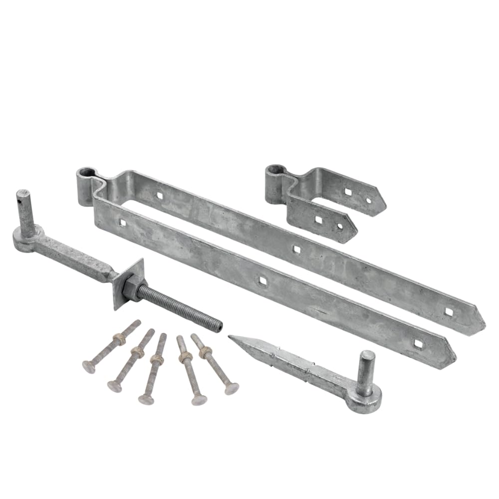 Heavy Duty Field Gate Hinge Set – 12", 18", or 24" Top Band | Fits 19mm Pin | Galvanised Steel | Includes Hook to Drive, Hook to Bolt, 5" Bottom Band & Fixings (18" (450mm))