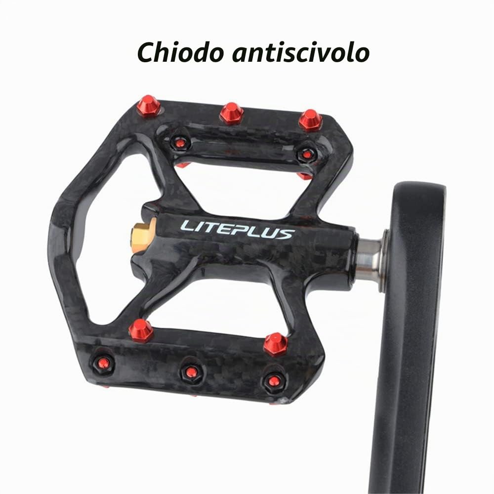 Pedale per bicicletta con costruzione in carbonio e asse in titanio, ultraleggero, 3 cuscinetti, antiscivolo per bici da strada, MTB e Brompton
