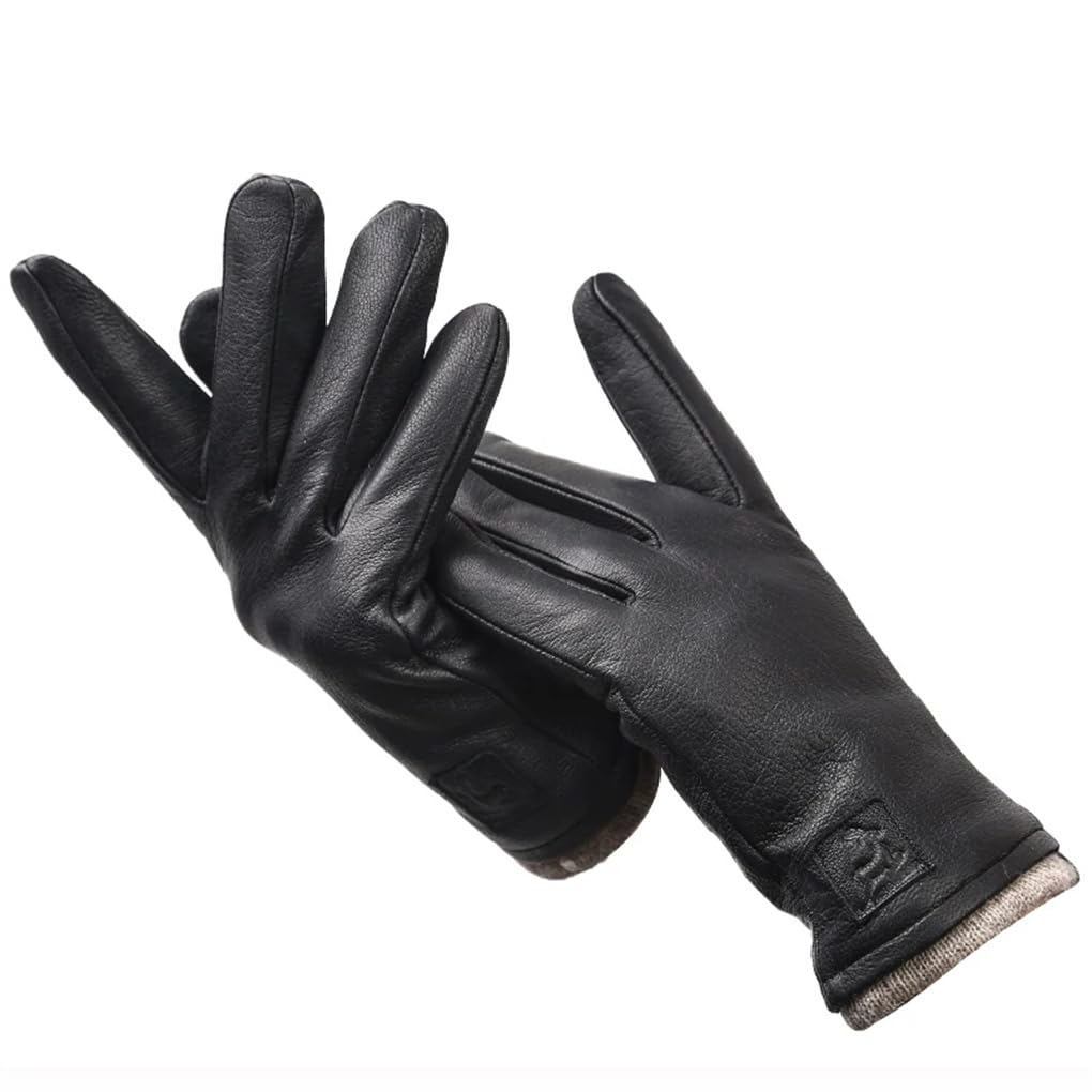 Dninmim Guanti invernali da uomo,Guanti in pelle morbida calda,Guanti in pelle nera calda fodera