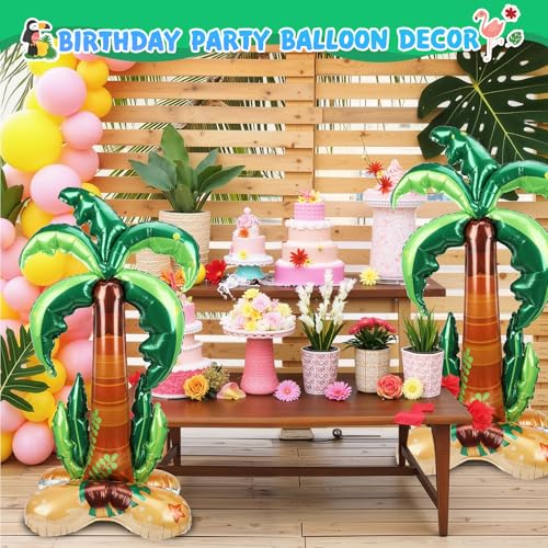Image of PHOGARY 2 Pcs Big Palm Tree Balloons, Standing Inflatable Palm Tree Foil Balloon for Luau Hawaiian Birthday Party Decorations Pool Tropical Jungle Summer Beach Party Supplies