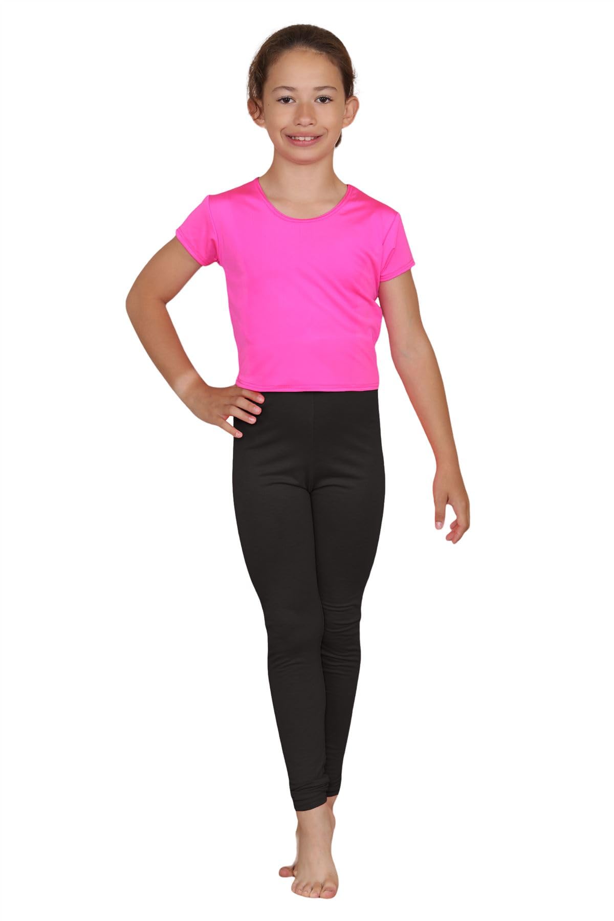 Janisramone Camisetas casuales de manga corta de microfibra para niños para niñas, cuello redondo Camiseta lisa de verano para niños, correr, yoga, jugar, ropa activa, top corto elástico, 3-13