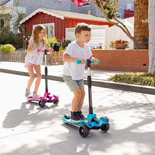 6KU Kick Scooter for Kids & Toddlers Girls or Boys with Adjustable Height, Lean to Steer, Flashing Wheels for Toy Children 3-8 Years Old Red