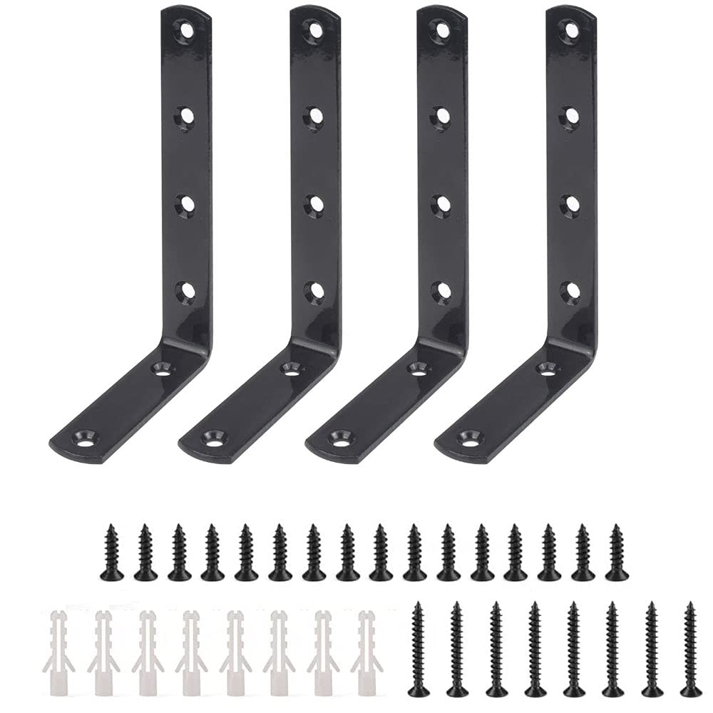 Right Angle Bracket,Meiyaa 4 Pcs Heavy Duty Metal Solid Shelf Support Corner Brace" L" Bracket with Screws for Table Bench, DIY Bracket (Black)