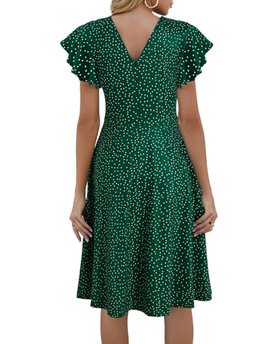 Image of MSLG Women's Fit and Flare Ruffle Short Sleeves Dresses Work V-Back Cocktail Semi Formal A Line Dress with Pockets 842
