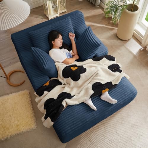 Image of 67 Inch Chaise Lounge Chair Indoor, Oversized Corduroy Upholstered Boneless Sofa Bed, Deep Seat Sleeper Couch Reading Chairs, Cloud Sofas Couches for Living Room, No Assembly Required (Blue)