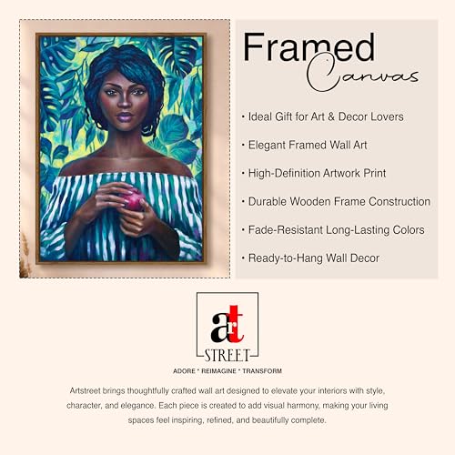 Image of Botanical Woman Portrait Framed Canvas Painting For Living Room | Tropical Modern Boho Female Wall Art For Livingroom Wall Decor, Home Decor, Bedroom, Hallway's, Office, Hotel - 43x58 cm