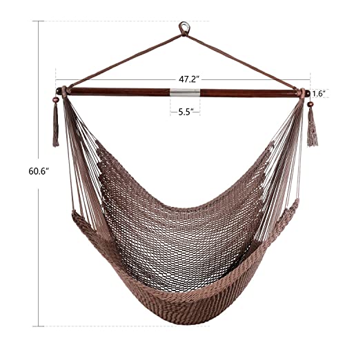 Large Hammock Chair With Spreader Bar, Caribbean Hanging Rope Swing Chair, Xl Hammock Chair Outdoor, Indoor, Bedroom, 330 Lbs Weight Capacity, Dark Brown #TOP4