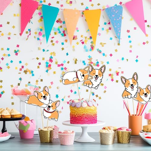 Image of Set of 16,Corgi Theme Centerpiece Sticks,Cute Pet Dog Birthday Theme Party Table Toppers,Puppy Pet Dog Happy Birthday Party Decoration Supplies