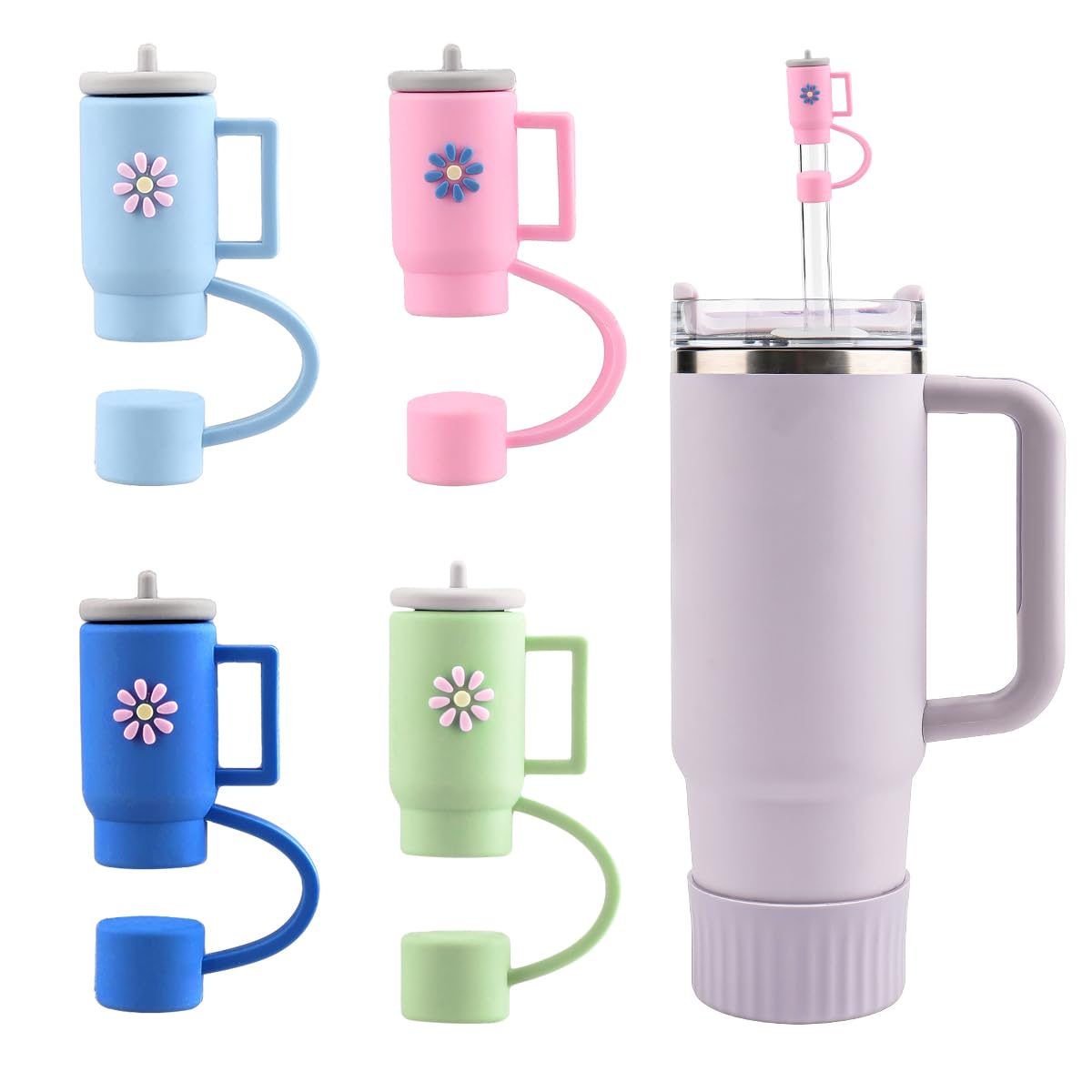 Straw Cover Cap for Stanley Cup Accessories, 10mm Reusable Straw Topper, Straw Leak Spill Stopper, Dust-Proof Straw Tips Lids Compatible with Stanley 30&40 Oz Quencher H2.0 Tumbler With Handle (B)