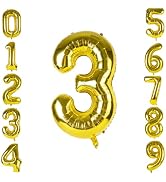40 inch Number Balloon 3 Number Balloons Gold Large Giant Digital 3 Foil Helium Balloons for 3th ...