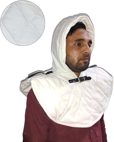Vista 5 de AnNafi Gorra acolchada de algodón acolchado Coif renacentista medieval con armadura y gorra de armadura Coif Aventail Protector de cabeza