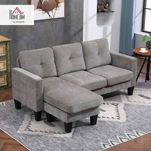 HOMCOM Ecksofa, Eck-Couch mit umkehrbarer Chaiselongue, Sofa in L-Form, Gepolstert Eckcouch mit Federkern, Stahlrahmen Chenille-Optik, 186 x 130 x 84 cm, Braun – Bild 3