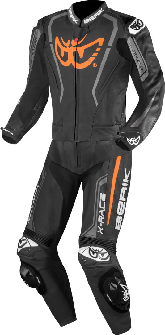 Berik Zakura Evo perforierte 2-Teiler Motorrad Lederkombi, schwarz/grau/orange, 56