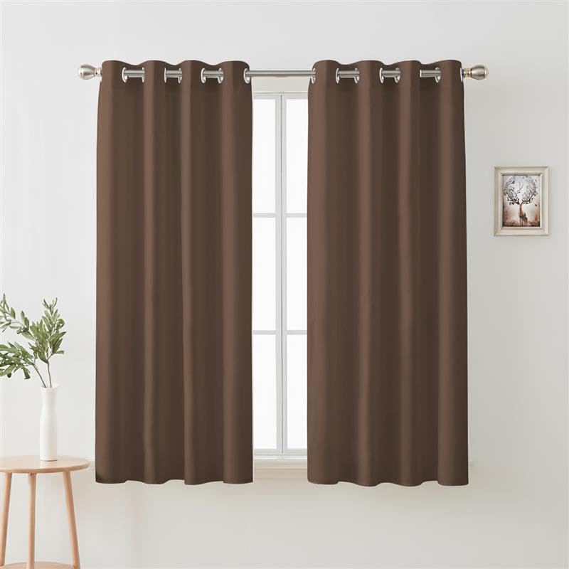 Image of Cloth Fusion Blackout Curtains, Brown, Window 5 ft, Set of 2 | 3-Layer Triple Weave, Up to 90% Light Block, Thermal Insulated, Premium Steel Grommets, Set of 2
