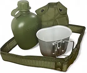 Cantil Militar Térmico com Copo de Alumínio, 900ml, Garrafa Portátil para Camping e Atividades ao Ar Livre