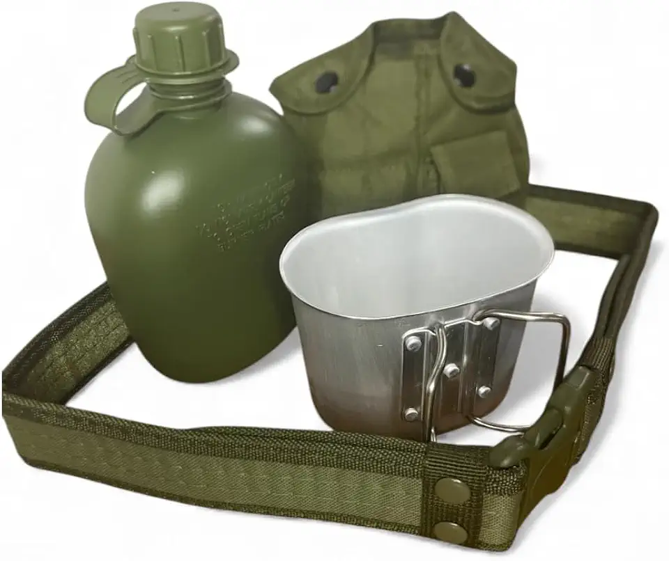 Cantil Militar Térmico com Copo de Alumínio, 900ml, Garrafa Portátil para Camping e Atividades ao Ar Livre