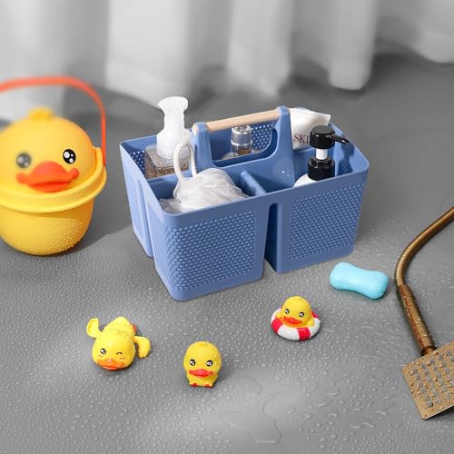 Image of Plastic Shower Caddy, Portable Shower Basket with Handle, Dark Blue