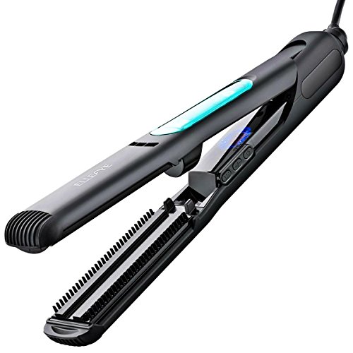 ElleSye Steam Straightener, Ceramic Flat Iron Negative Ionic Salon Hair Straightener Brush with Steam Function, 5D Comb Teeth, 3D Floating Ceramic Coated Plate, 30 Min Shut Off