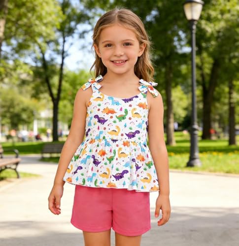 Image of Toddler Girls Clothes Summer Short Set Outfit Tie Knot Shoulder Sleeveless Ruffle Tops and Shorts 2PC Clothing Set