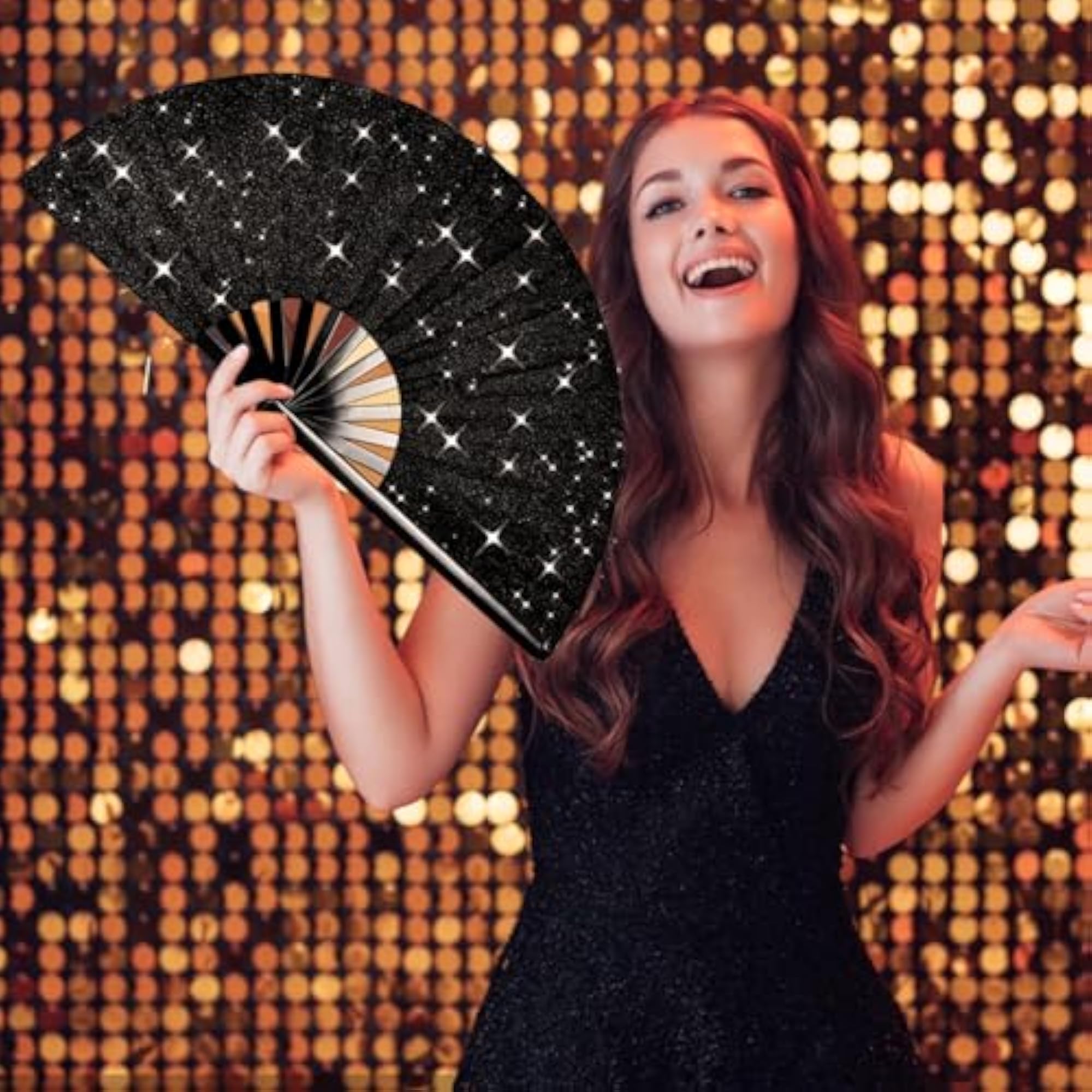 Glitter Large Rave Hand Fan with Holster