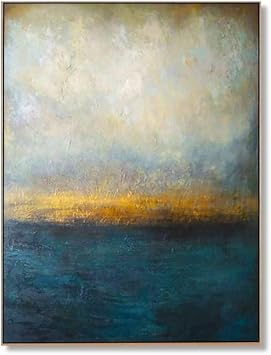 Oil Paintings On Canvas Hand Painted, 3D Gold Foil Turquoise Exquisite Texture Landscape Abstract Wall Art Contemporary Large Paintings Unframed Home Decor Mural For Living Room Bedroom Fireplace,47