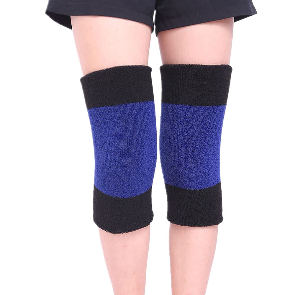 1 paires de genouillères unisexes pour l'hiver - Épais et élastique - Protection de sport pour homme et femme - Pour le cyclisme, la course à pied, la danse (bleu + noir)