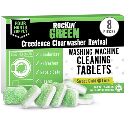 Rockin' Green 洗濯機クリーニングタブレット (8個) - 消臭洗濯機用洗濯機クリーナータブレット 4ヶ月分 - 使いやすいウォッシャークリーナータブレット すべての洗濯機の残留物を除去