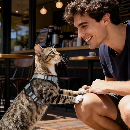 Image of Dooradar Cat Harness and Leash Set, Escape Proof Safe Adjustable Kitten Vest Harnesses for Walking, Easy Control Soft Breathable Mesh Jacket with Reflective Strips for Cats, Grey, XS