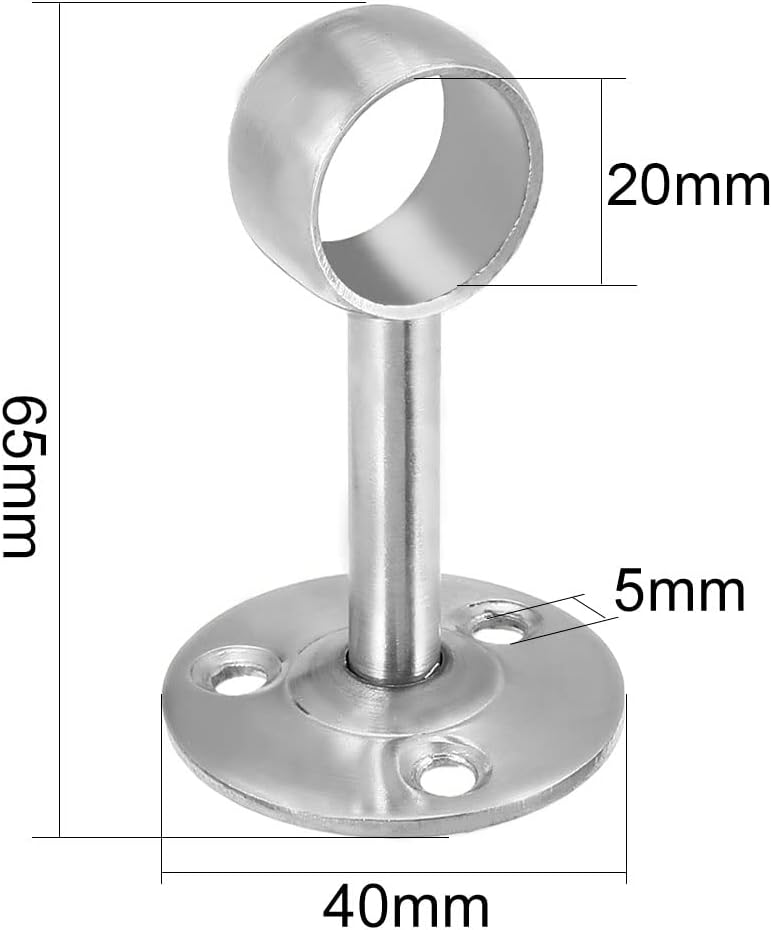 uxcell Wardrobe Pipe Bracket, 20mm Dia, 65mm Height, Ceiling Mounted Rail Rod Support Socket 2pcs