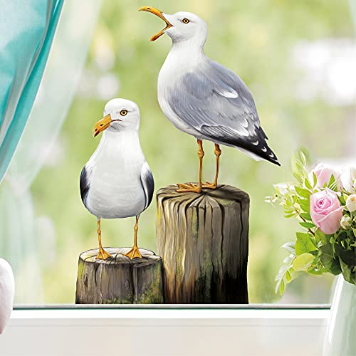 Wandtattoo Loft Adhesivo para ventana con gaviotas sentadas, reutilizable, arco A3, diseño de pájaros, pegatinas autoadhesivas para ventanas, decoración de ventanas, pájaros, protección contra