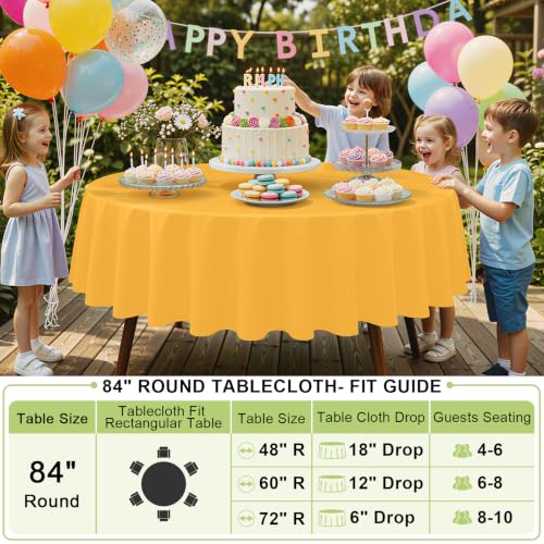 Image of Smiry Disposable Table Cloth - 6 Pack, 84 Inch Round Waterproof Tablecloths for Parties, Decorative Plastic Table Cover, Leakproof & Sturdy, Mustard Yellow