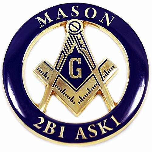 Mason 2B1 ASK1 Round Masonic Auto Emblem - [Blue & Gold][3'' Diameter]