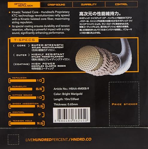 Image of Hundred JP65 Magnite Badminton String | 0.65 mm High Repulsion & Control | Premium Hitting Sound | Excellent Shock Absorption & Durability
